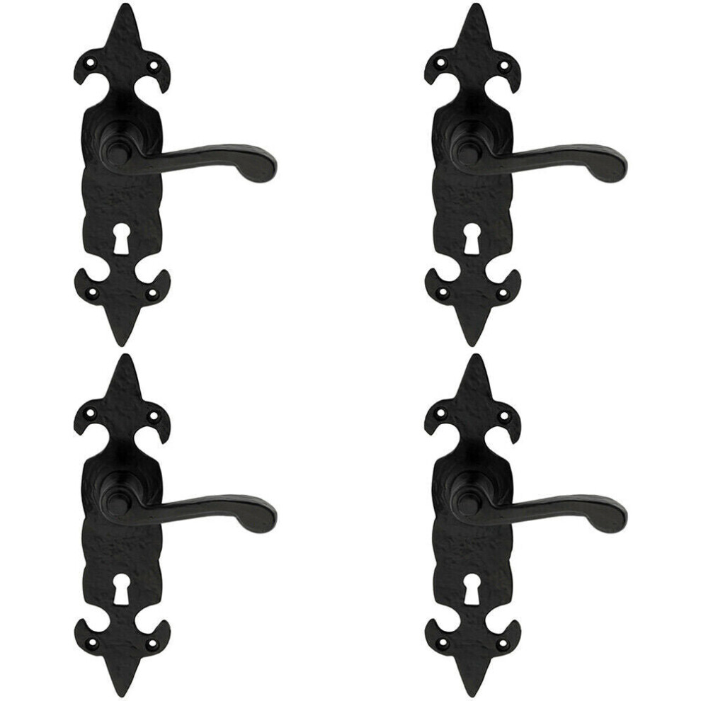 Loops 4X Pair Forged Scroll Lever Handle On Lock Backplate 206 X 57Mm Black Antique