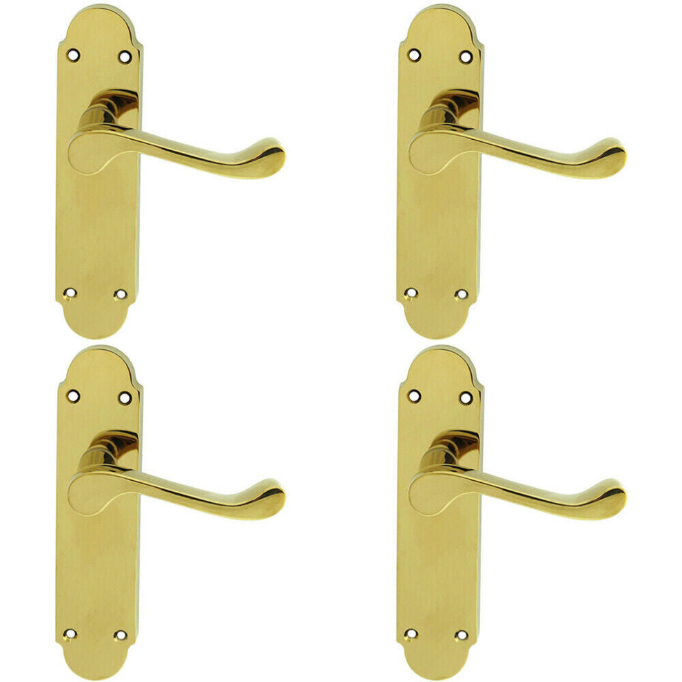 4x PAIR Victorian Upturned Handle on Latch Backplate 170 x 42mm Polished Brass
