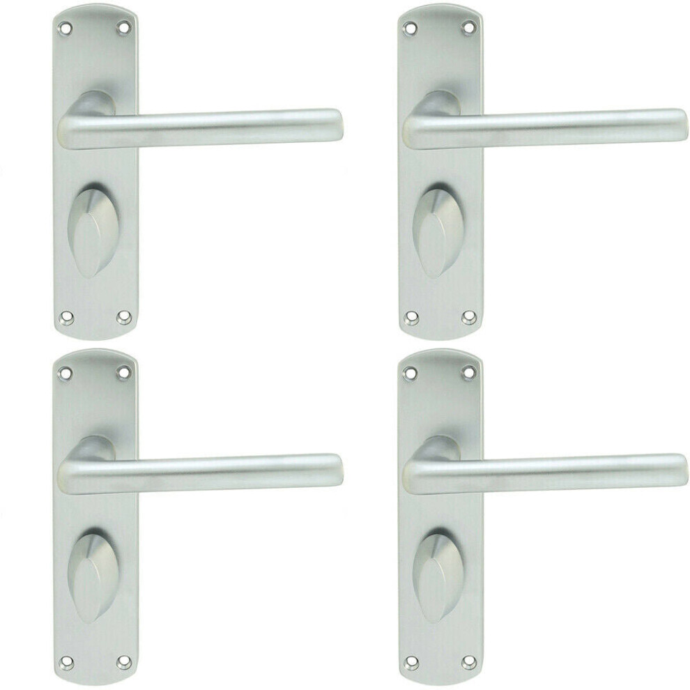 4x Rounded Straight Bar Handle on Bathroom Backplate 170 x 42mm Satin Chrome