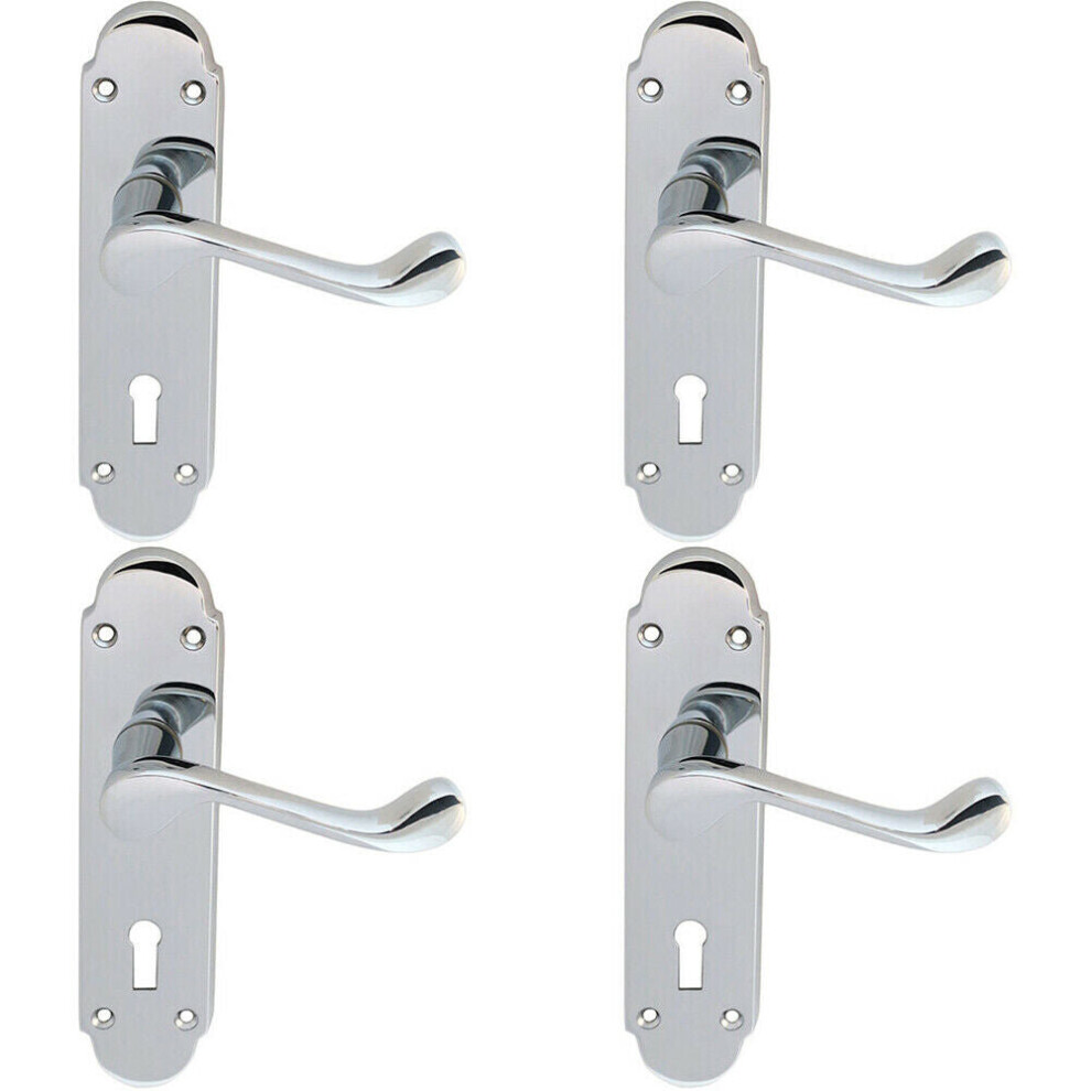 4x PAIR Victorian Upturned Handle on Lock Backplate 170 x 42mm Polished Chrome