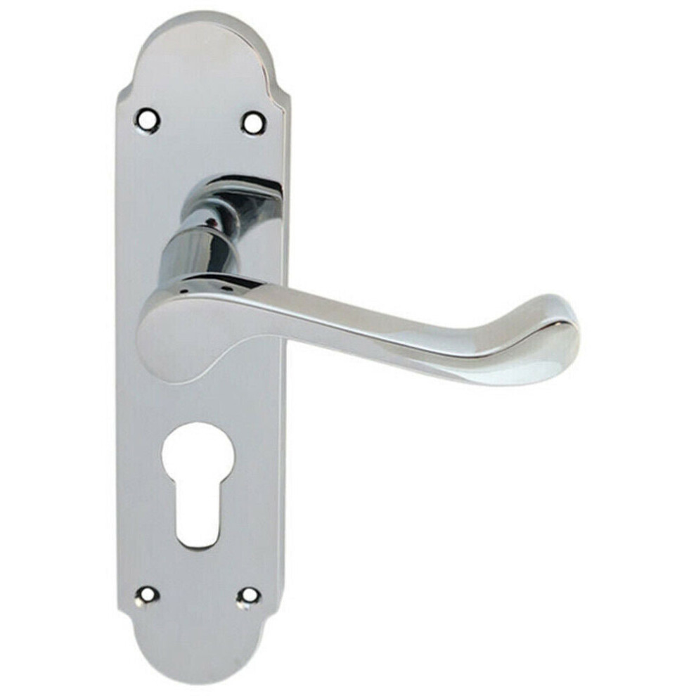 Pair Victorian Upturned Lever On Euro Lock Backplate 170 X 42 Polished Chrome 5056492576733