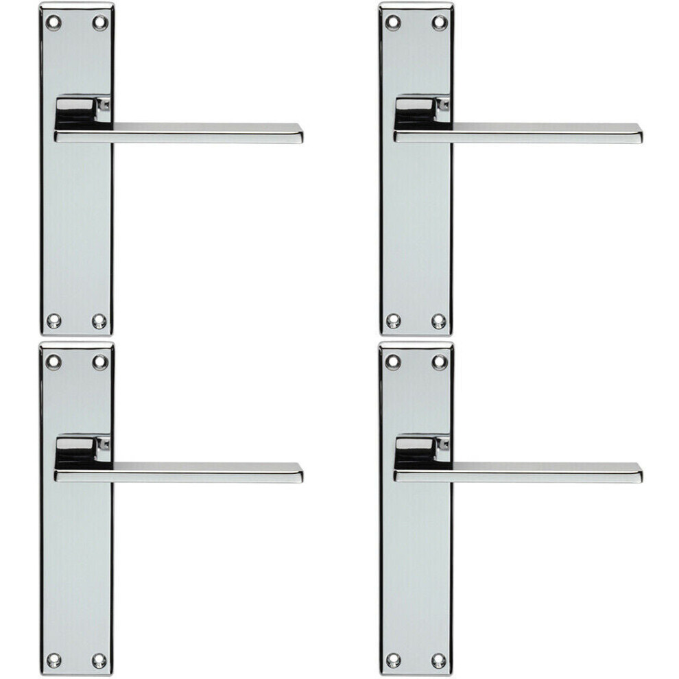 4X Flat Straight Lever On Latch Backplate Door Handle 180 X 40Mm Polished Chrome 5056524208441