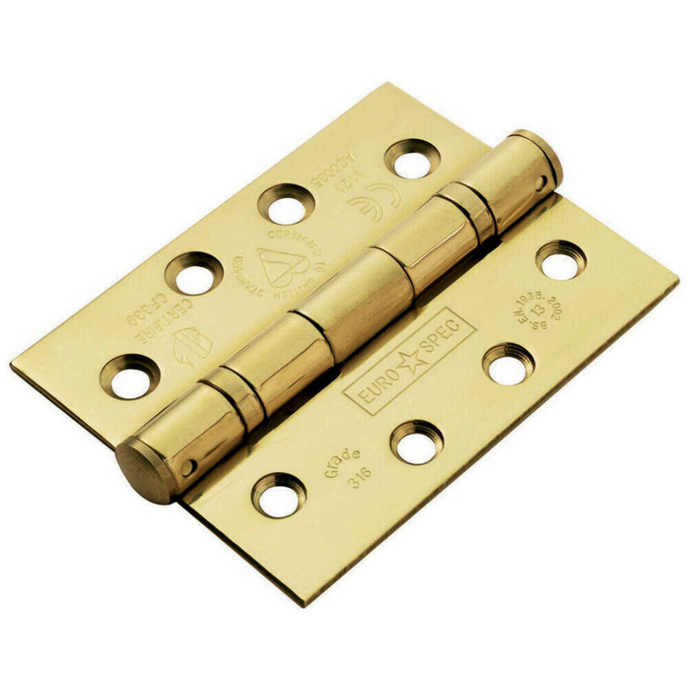 PAIR 102 x 76 x 3mm Ball Bearing Hinge Stainless Brass Interior Door