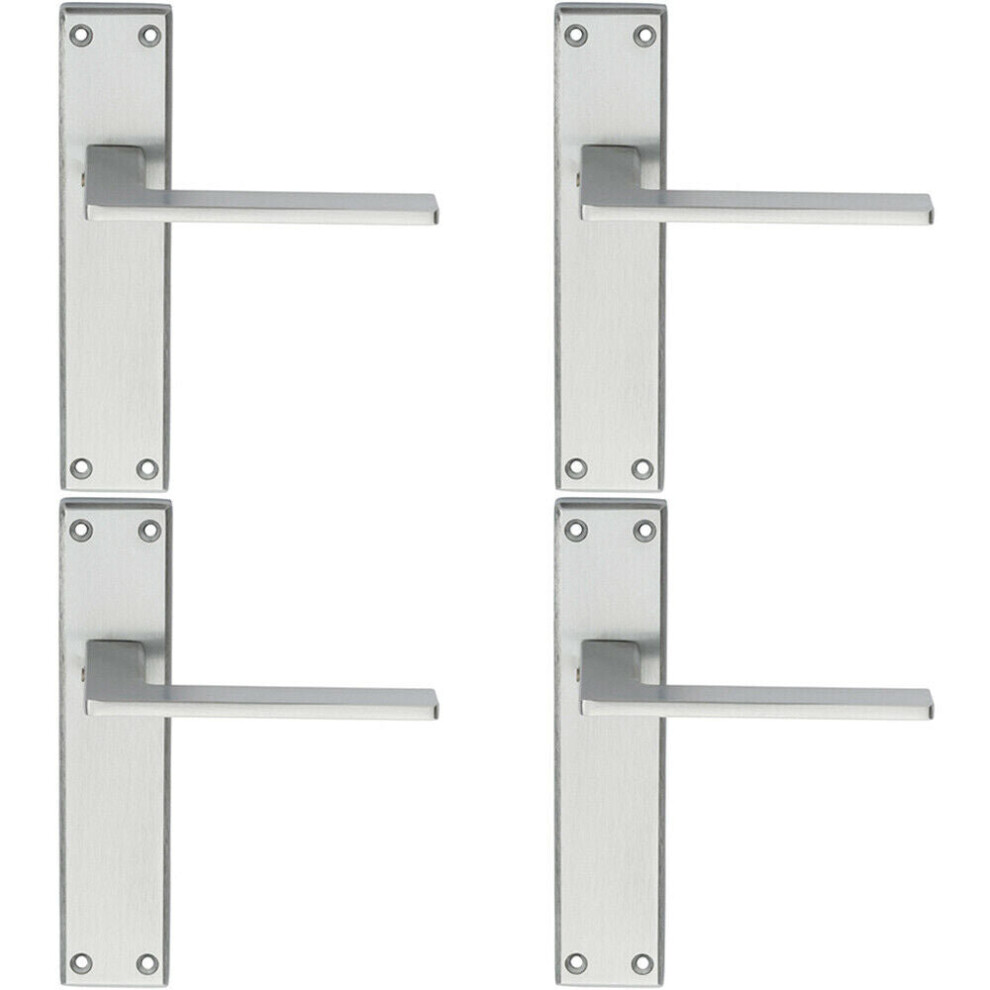 4x Flat Straight Lever on Latch Backplate Door Handle 180 x 40mm Satin Chrome