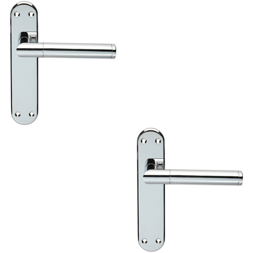 2X Round Bar Lever On Latch Backplate Door Handle 180 X 40Mm Polished Chrome