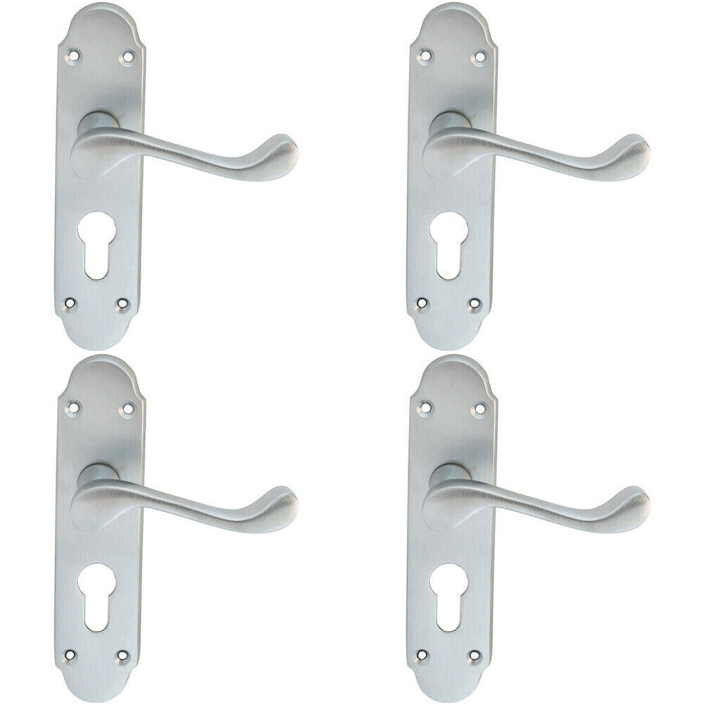 4X Pair Victorian Upturned Handle On Euro Lock Backplate 170 X 42 Satin Chrome