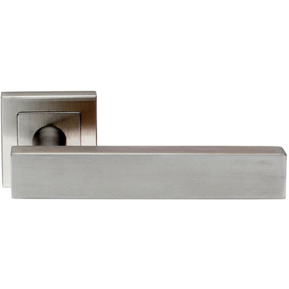 Loops Pair Square Cut Straight Bar Handle On Square Rose Concealed Fix Satin Steel