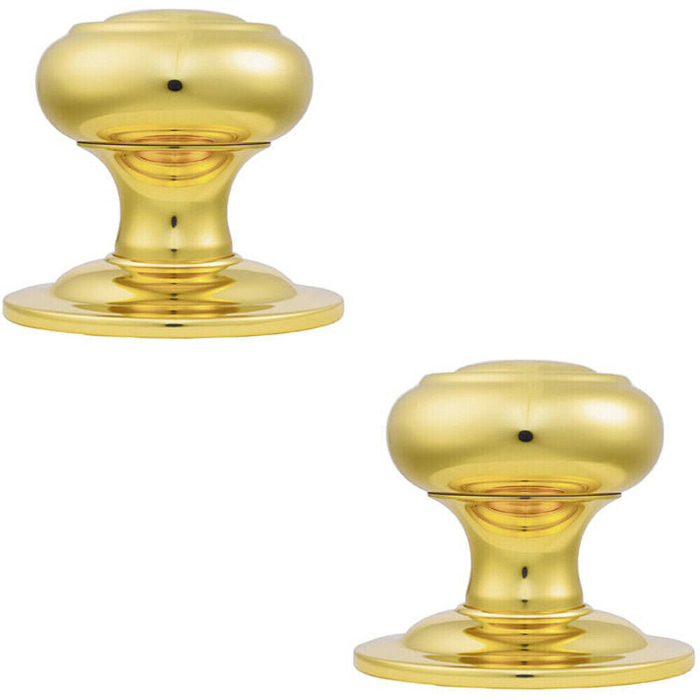 2X 75Mm Centre Door Knob Polished Brass Outdoor External Front Door Handle 5056492596229