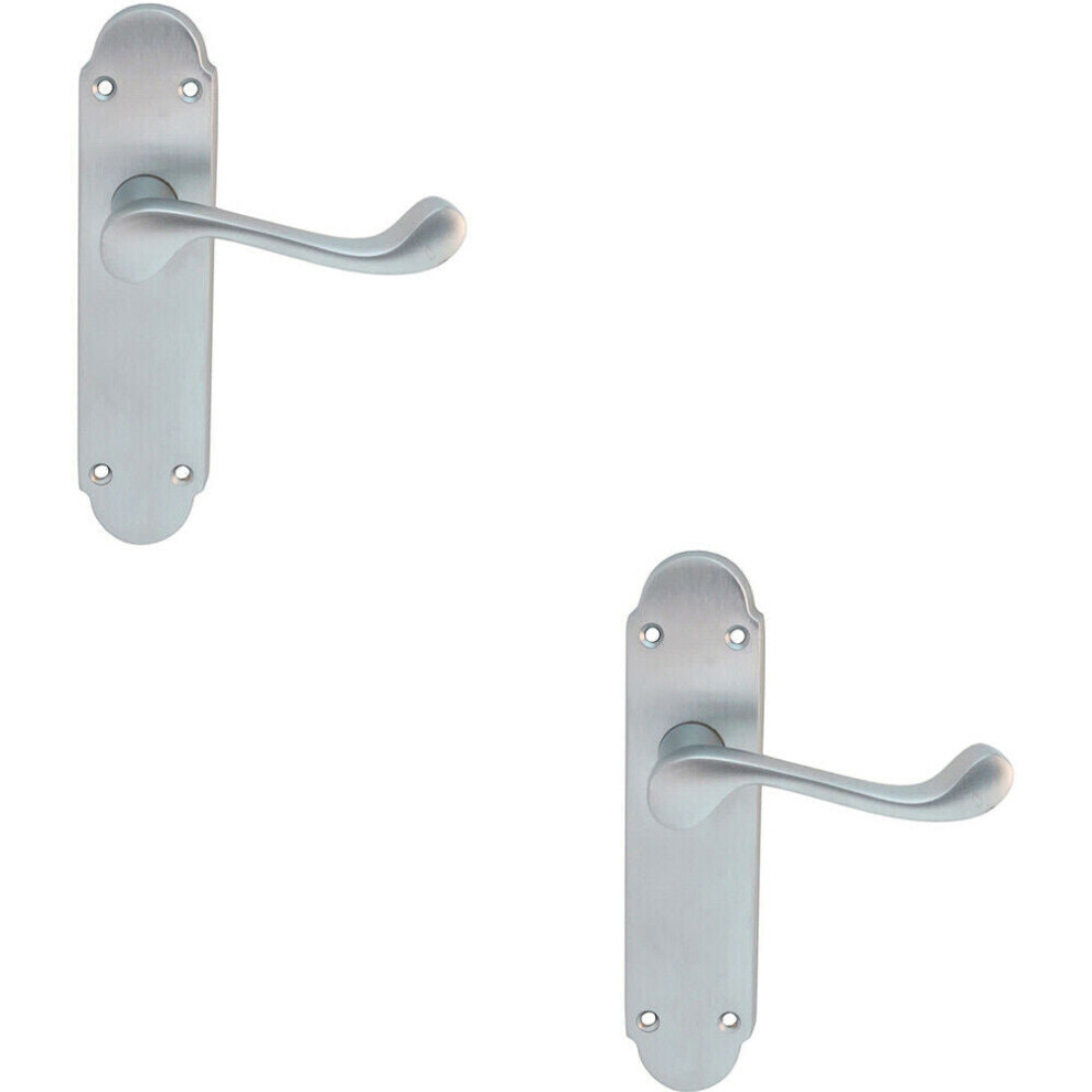2X Pair Victorian Upturned Handle On Latch Backplate 170 X 42Mm Satin Chrome