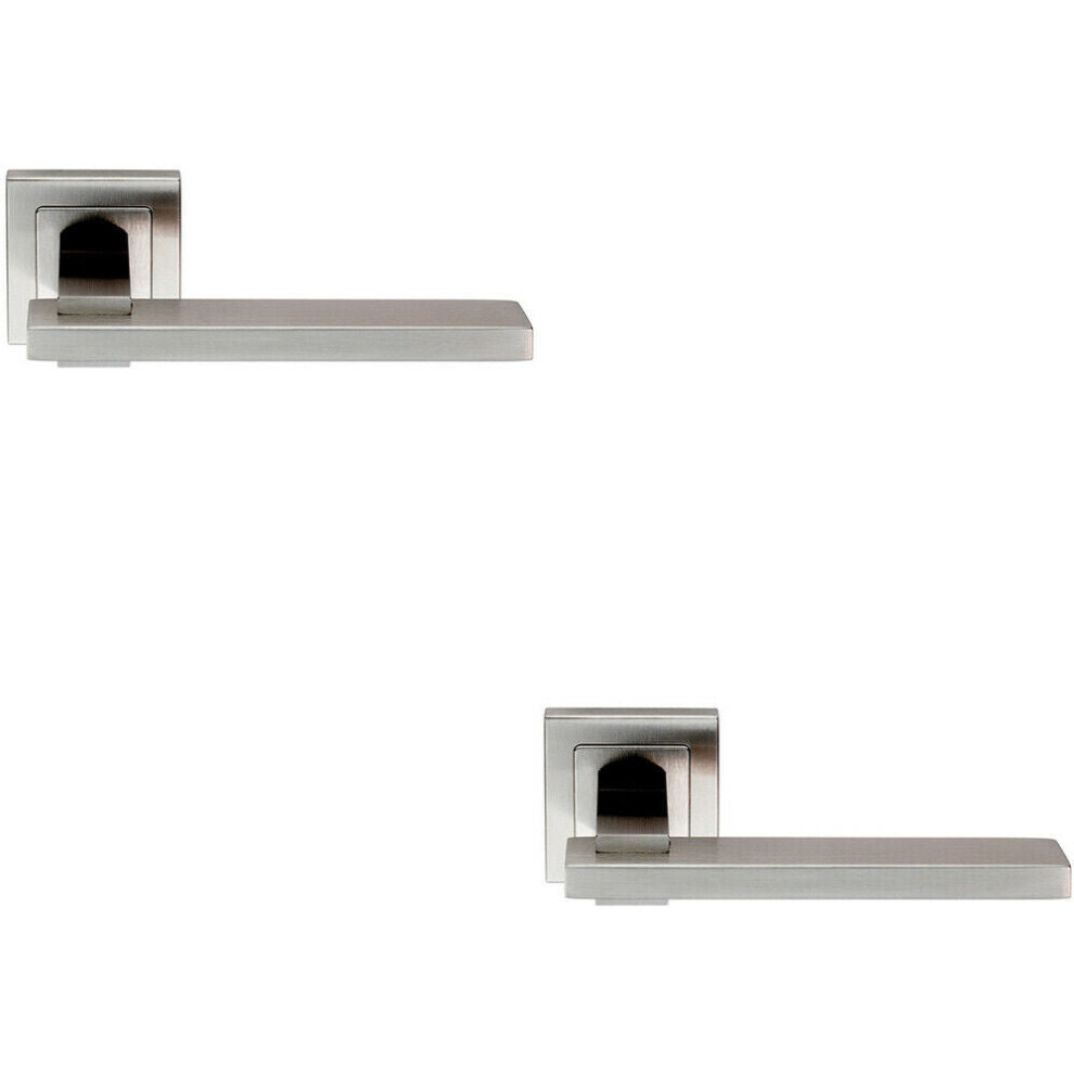 2x PAIR Square Cut Rectangular Handle on Square Rose Concealed Fix Satin Steel