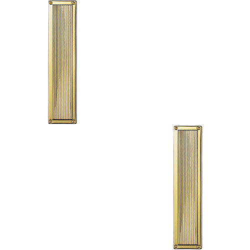 Loops 2x Rectangular Reeded Door Finger Plate 305 x 70mm Polished Brass Push Plate