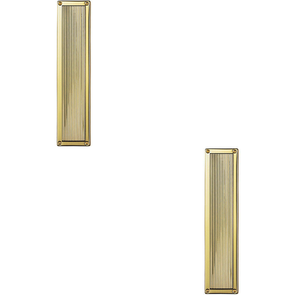 2X Rectangular Reeded Door Finger Plate 305 X 70Mm Polished Brass Push Plate 5056492594638