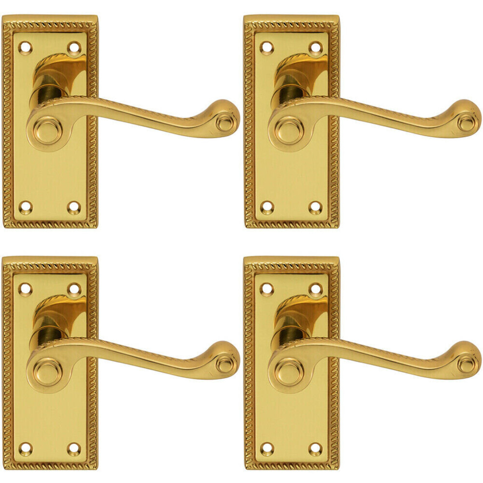 4x PAIR Reeded Design Scroll Lever on Latch Backplate 112 x 48mm Polished Brass