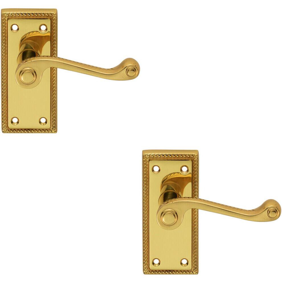 2x PAIR Reeded Design Scroll Lever on Latch Backplate 112 x 48mm Polished Brass