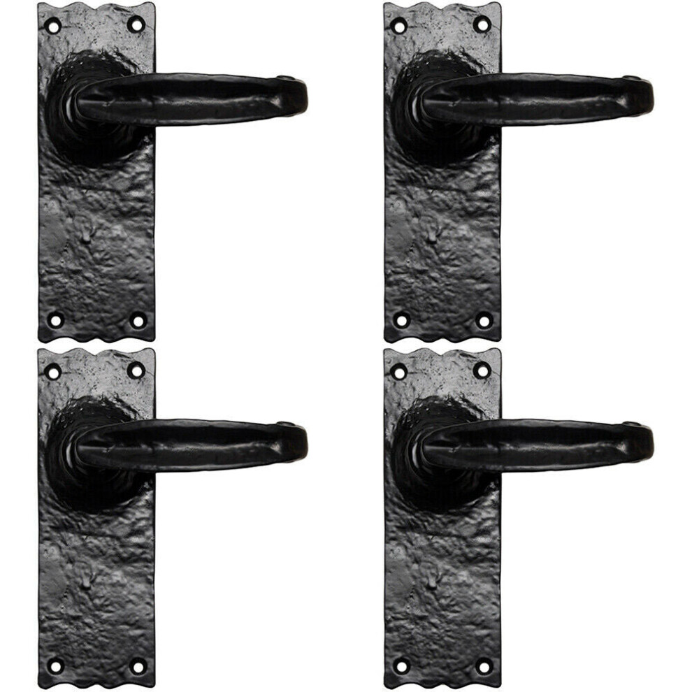 4x PAIR Forged Straight Lever Handle on Latch Backplate 155 x 55mm Black Antique