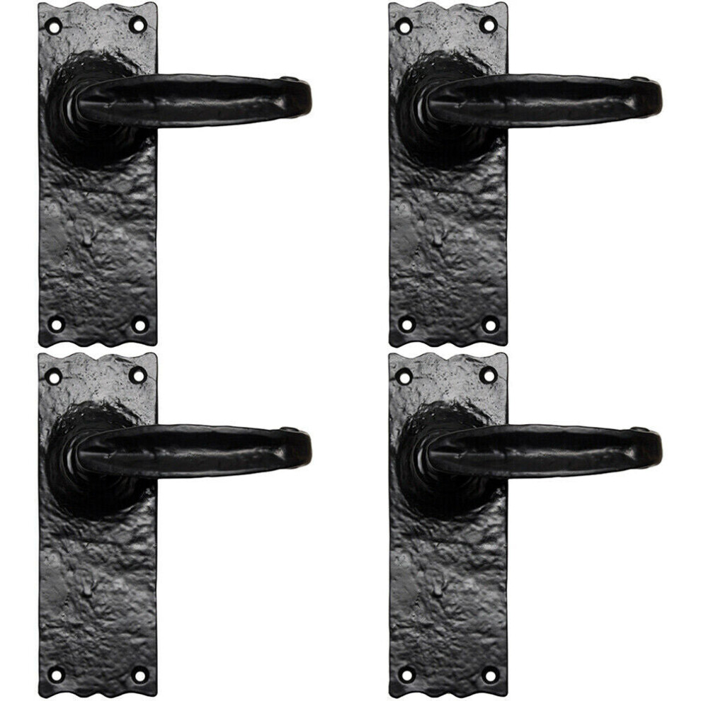 4x PAIR Forged Straight Lever Handle on Latch Backplate 155 x 55mm Black Antique