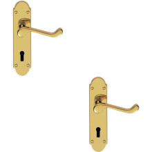 2x PAIR Victorian Upturned Handle on Lock Backplate 170 x 42mm Polished Brass
