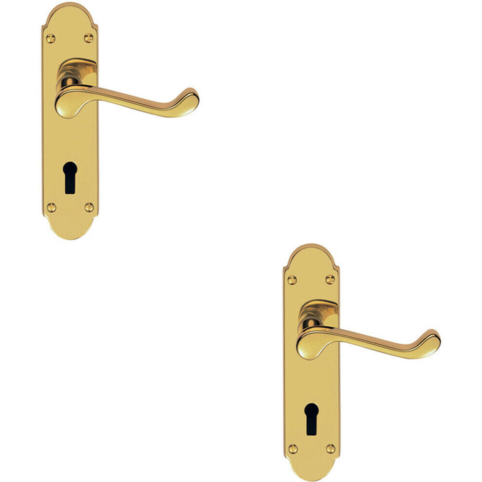 2X Pair Victorian Upturned Handle On Lock Backplate 170 X 42Mm Polished Brass 5056492594553