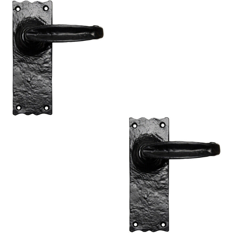 2x PAIR Forged Straight Lever Handle on Latch Backplate 155 x 55mm Black Antique