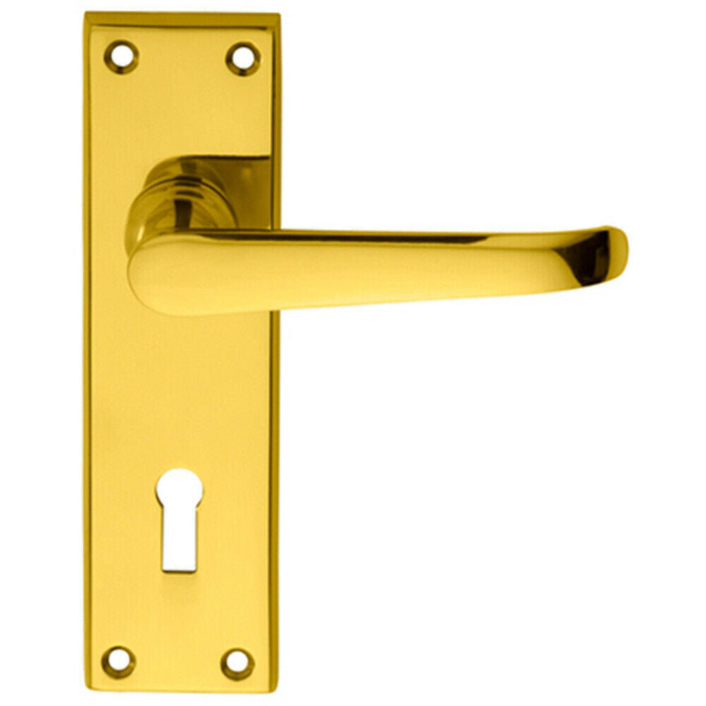 Pair Straight Victorian Handles On Lock Backplate 150 X 42Mm Polished Brass