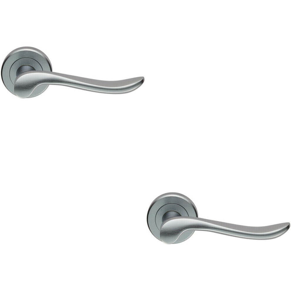 Loops 2X Pair Scroll Shaped Lever Handle On Round Rose Concealed Fix Satin Chrome