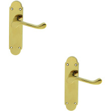 2x PAIR Victorian Upturned Handle on Latch Backplate 170 x 42mm Polished Brass