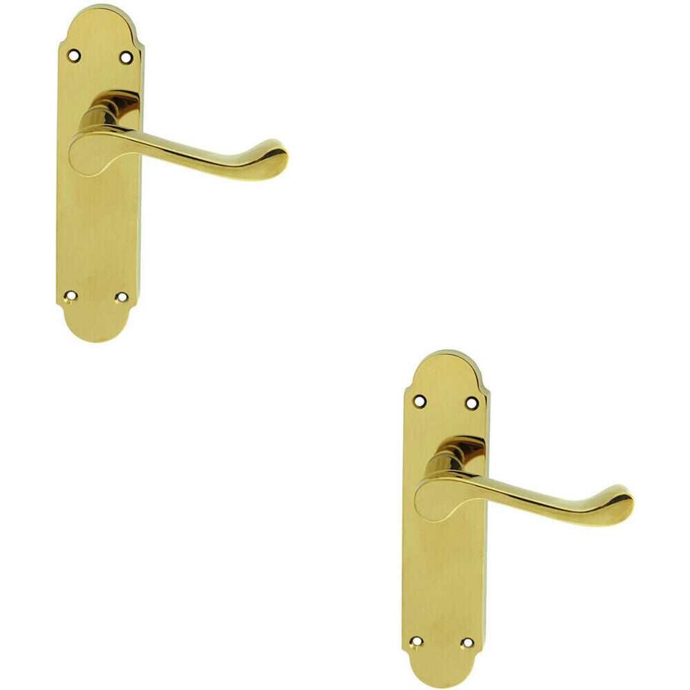2X Pair Victorian Upturned Handle On Latch Backplate 170 X 42Mm Polished Brass