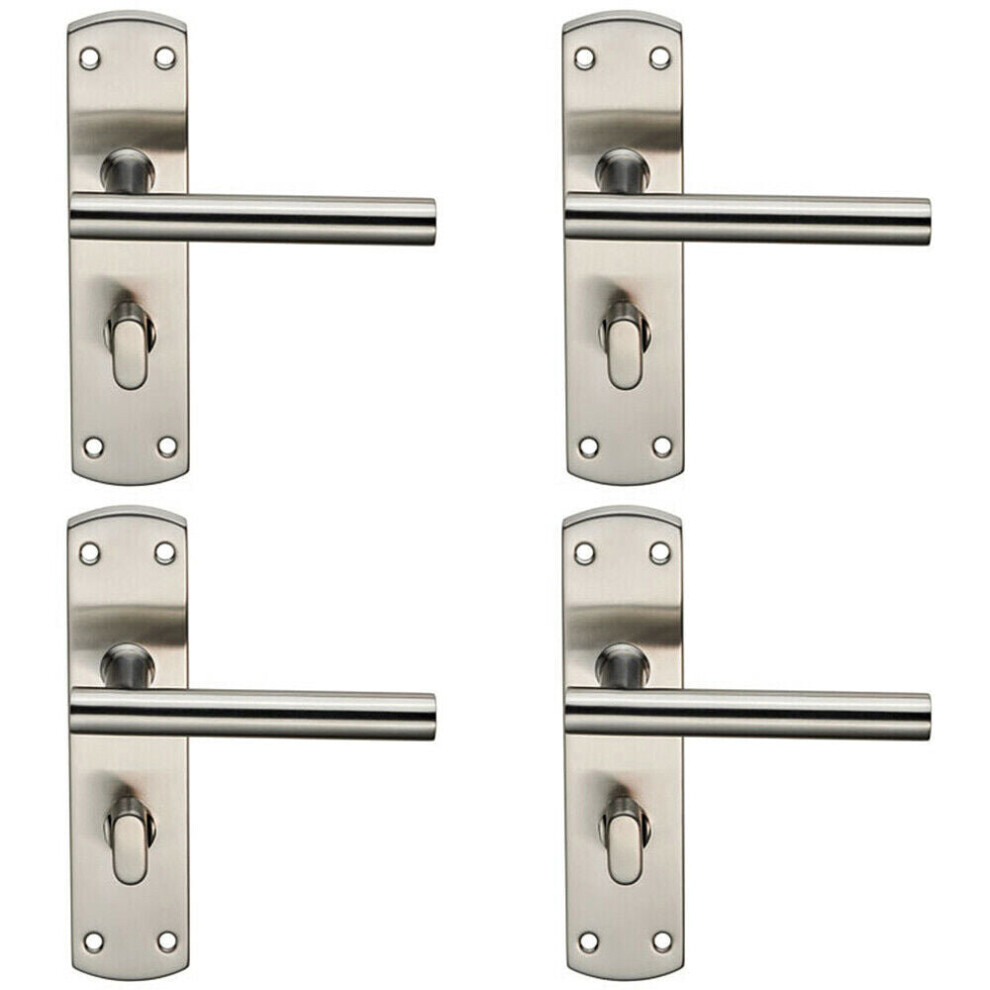 4X Mitred T Bar Lever On Bathroom Backplate Handle Thumbturn Lock Satin Steel 5056524208052