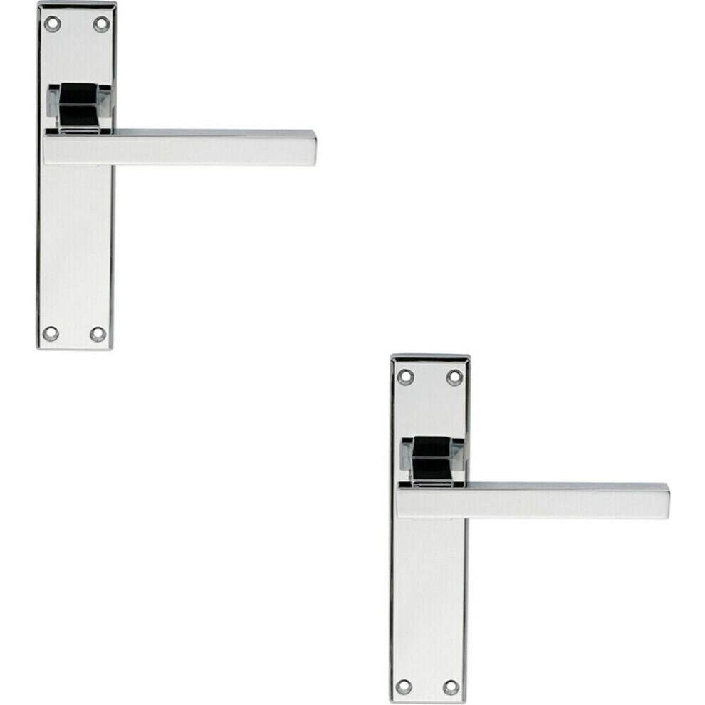 2X Pair Straight Square Handle On Latch Backplate 180 X 40Mm Polished Chrome 5056492595321