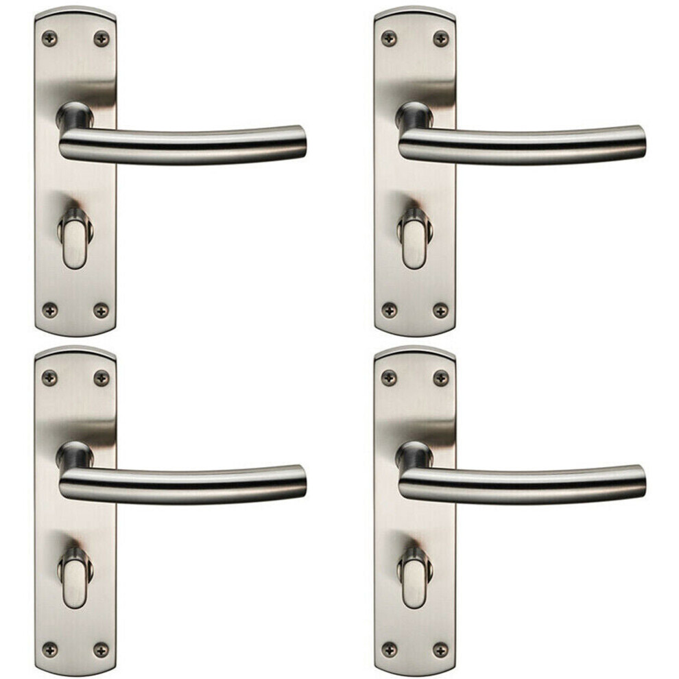 Loops 4X Arched Lever On Bathroom Backplate Door Handle Thumbturn Lock Satin Steel