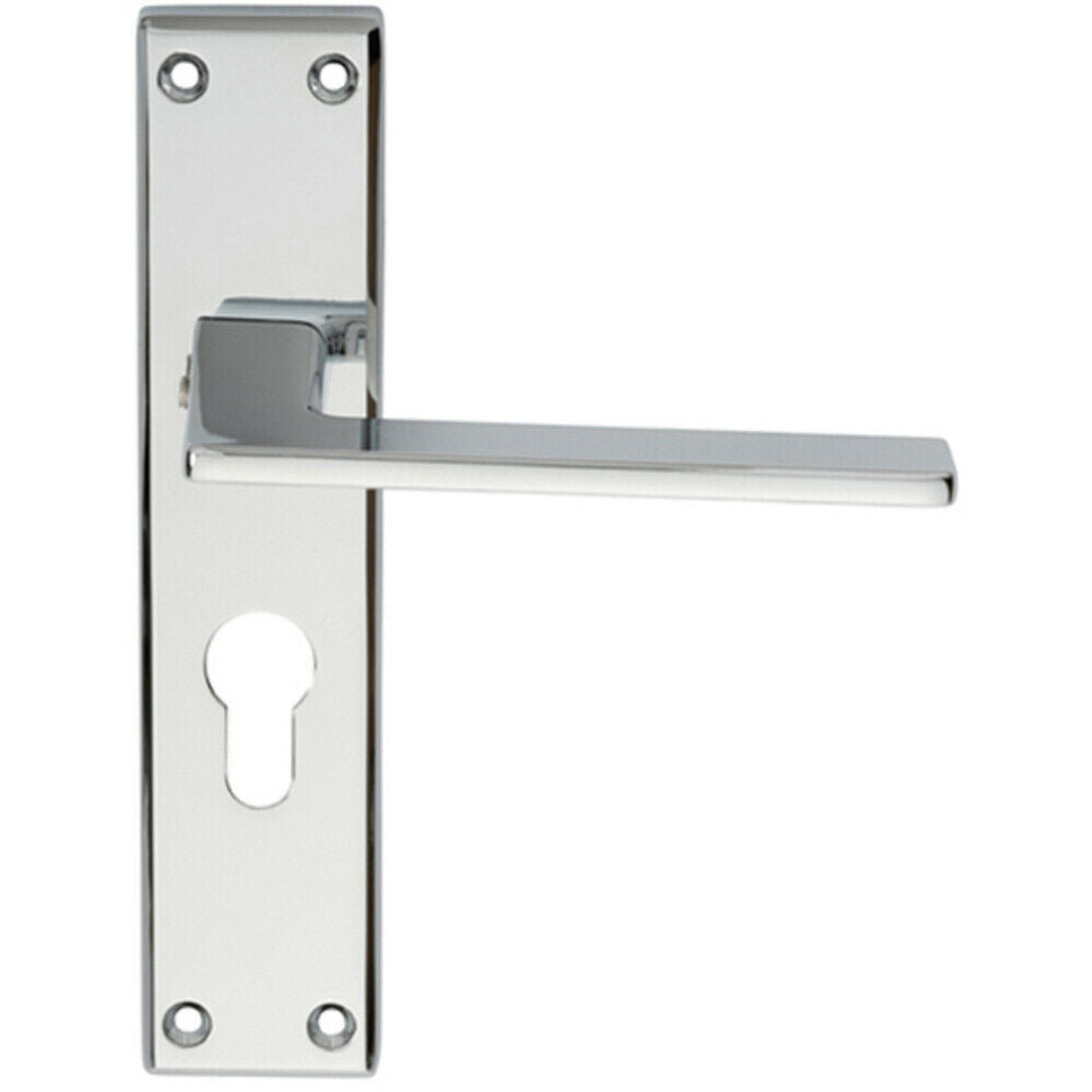 Flat Straight Lever on Euro Lock Backplate Handle 180 x 40mm Polished Chrome
