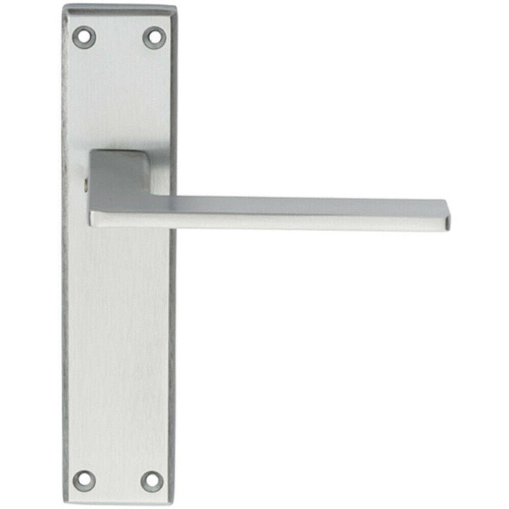 Flat Straight Lever on Latch Backplate Door Handle 180 x 40mm Satin Chrome