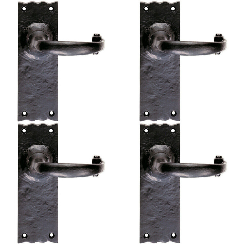 4x PAIR Forged Curved Lever Handle on Latch Backplate 155 x 54mm Black Antique