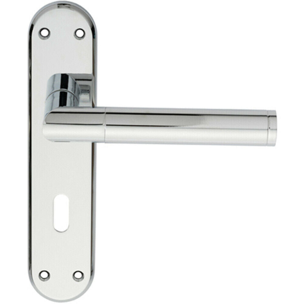 Round Bar Lever on Lock Backplate Door Handle 180 x 40mm Polished Chrome