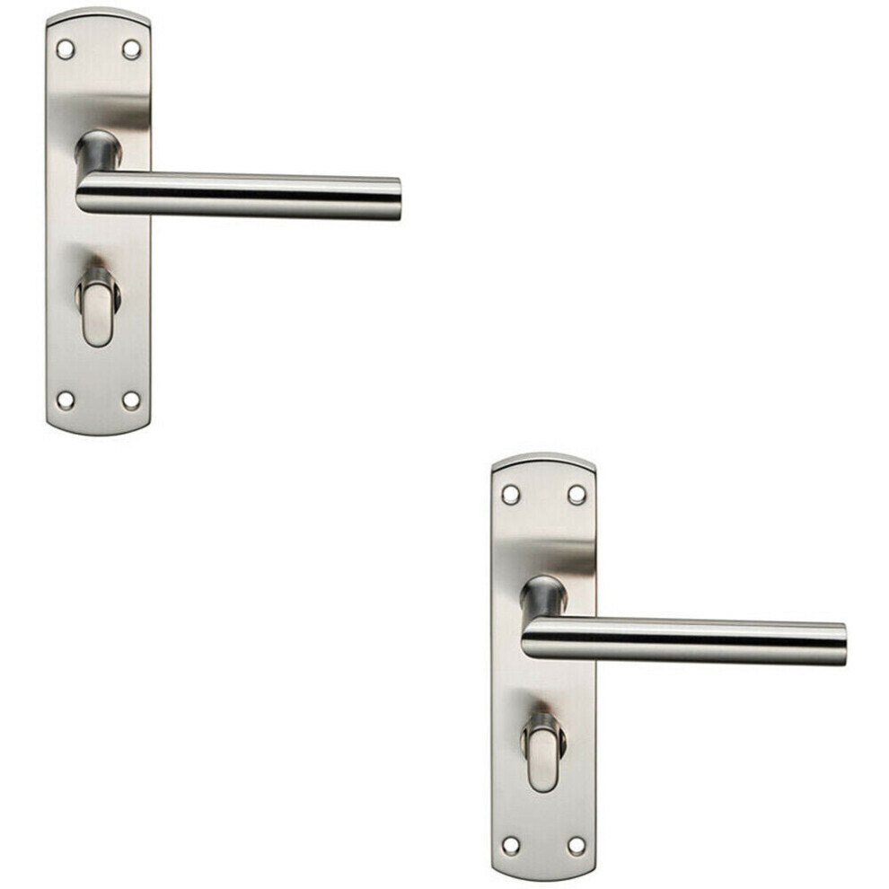 2x Mitred Lever on Bathroom Backplate Door Handle Thumbturn Lock Satin Steel