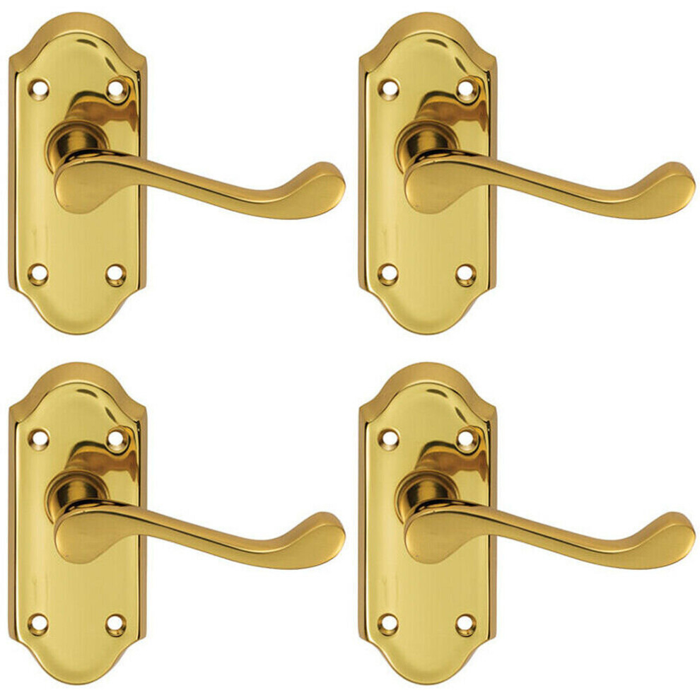 4X Pair Victorian Scroll Lever On Short Latch Backplate 112 X 48Mm Brass 5056524208175