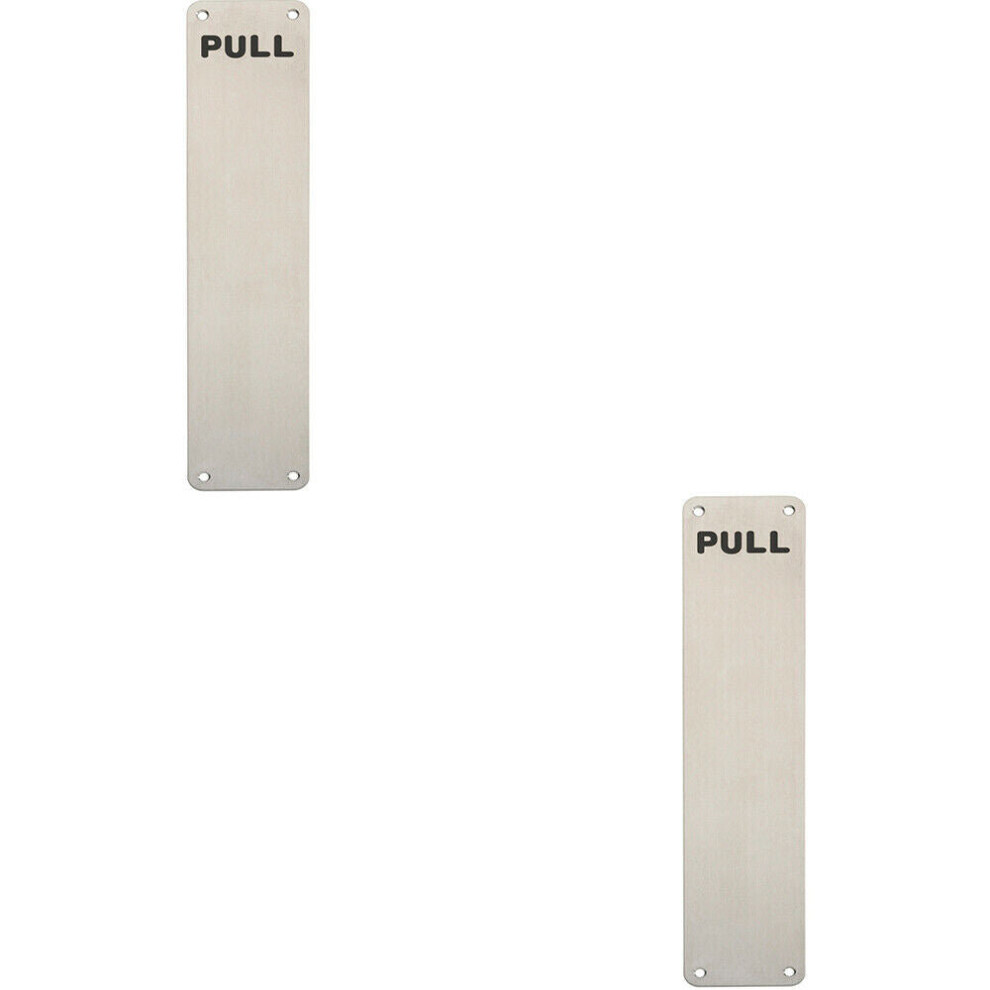 2X Pull Engraved Door Finger Plate 350 X 75Mm Satin Stainless Steel Push Plate 5056492590838