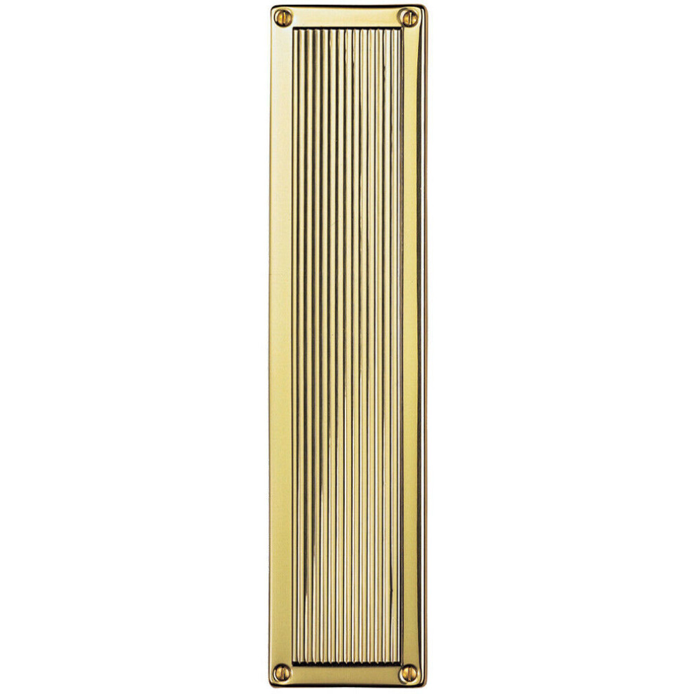Loops Rectangular Reeded Door Finger Plate 305 X 70Mm Polished Brass Push Plate
