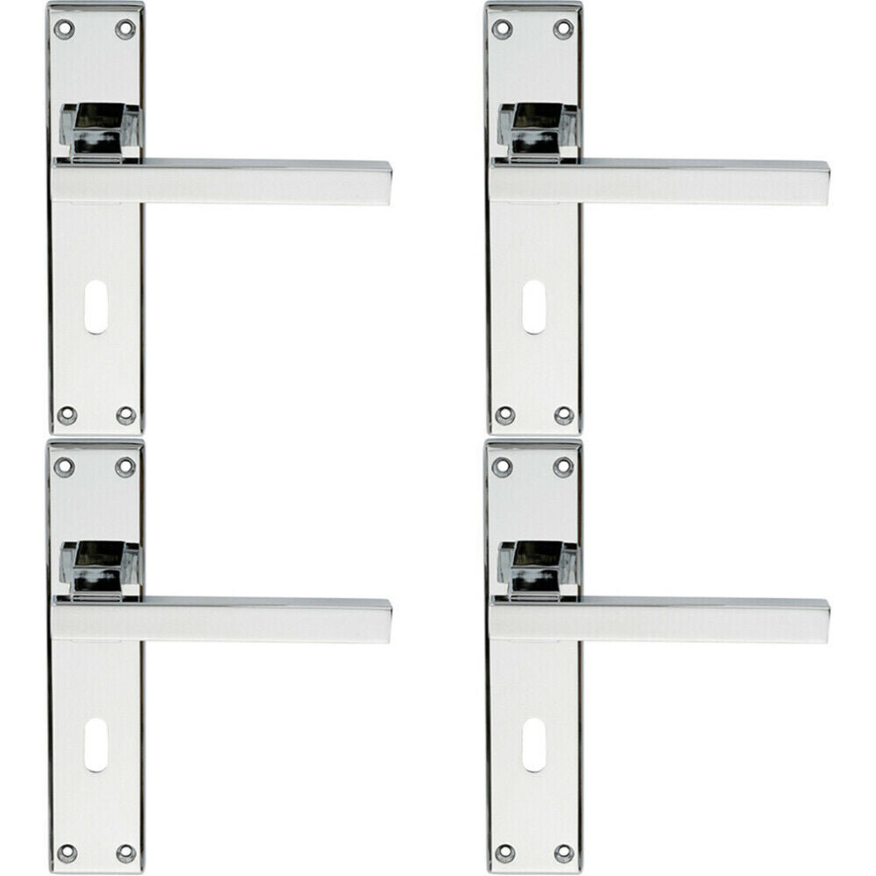 4x PAIR Straight Square Handle on Lock Backplate 180 x 40mm Polished Chrome