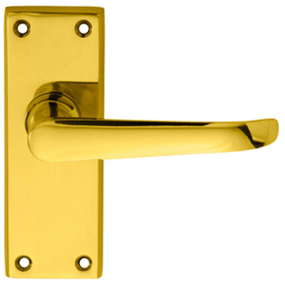 PAIR Straight Victorian Handle on Latch Backplate 150 x 42mm Polished Brass