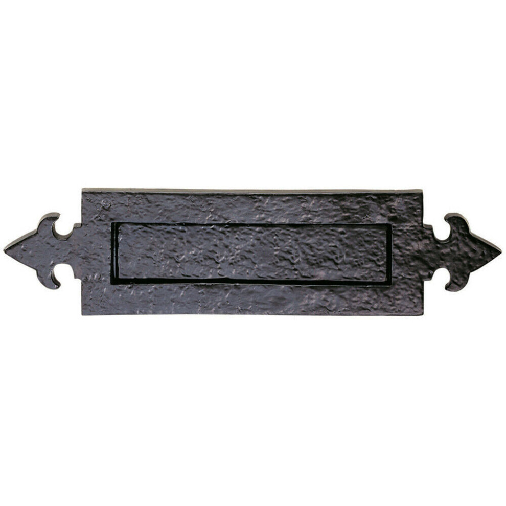 Loops Fleur De Lys Design Letterbox Plate 250Mm Fixing Centres Antique Finish Black