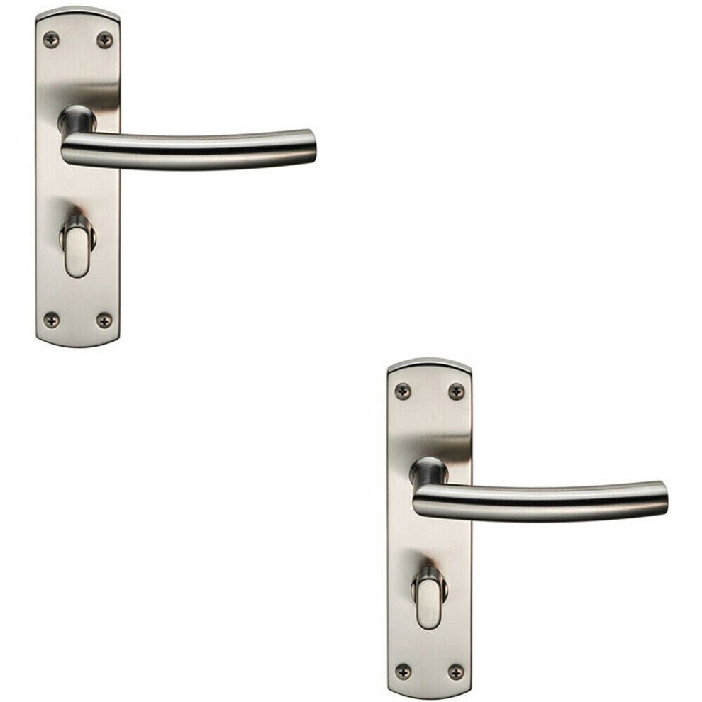 2x Arched Lever on Bathroom Backplate Door Handle Thumbturn Lock Satin Steel