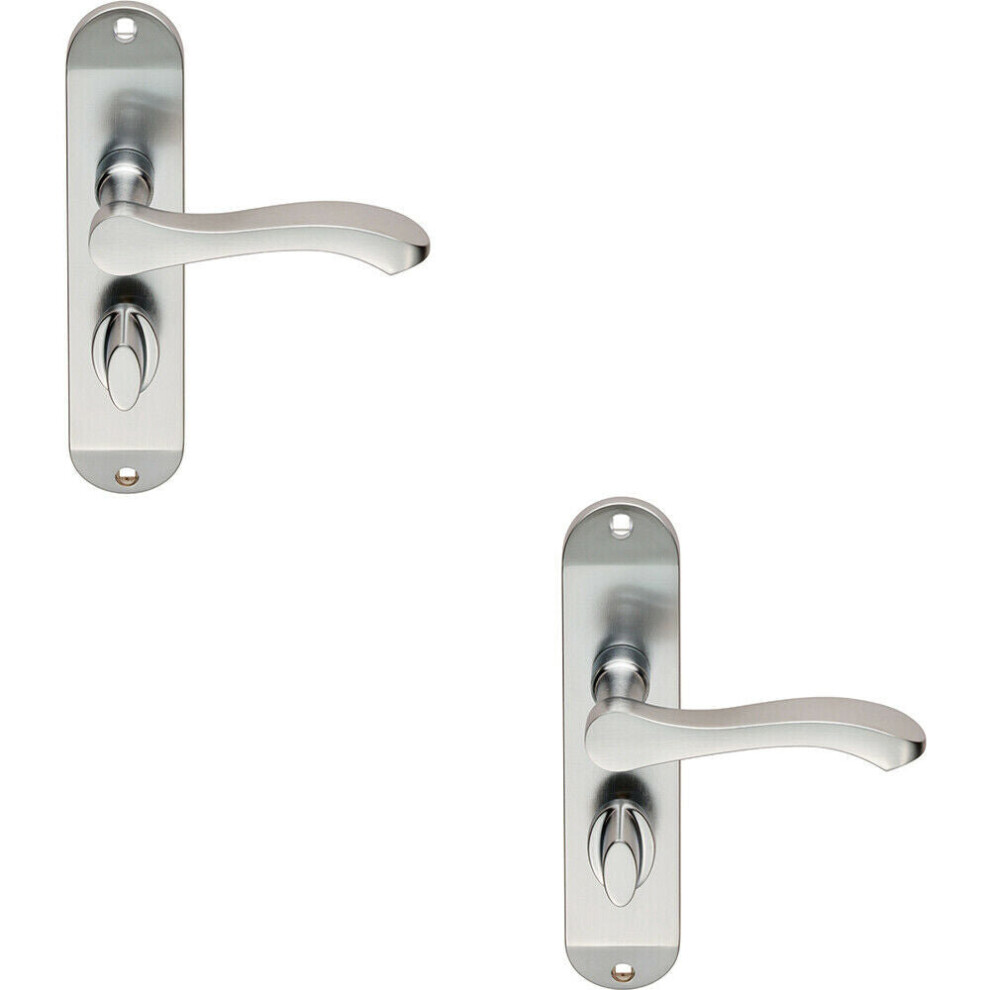 Loops 2X Pair Scroll Lever Door Handle On Bathroom Backplate 180 X 40Mm Satin Chrome