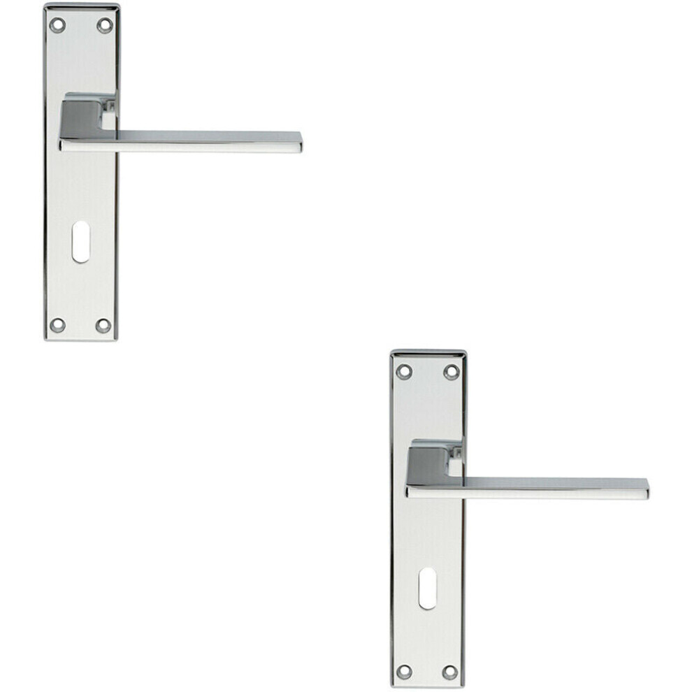 2x Flat Straight Lever on Lock Backplate Door Handle 180 x 40mm Polished Chrome