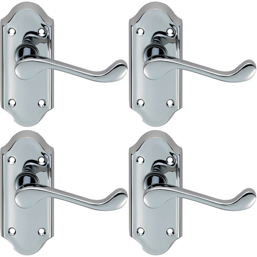 4X Pair Victorian Scroll Lever On Short Latch Backplate 112 X 48Mm Chrome 5056524208182