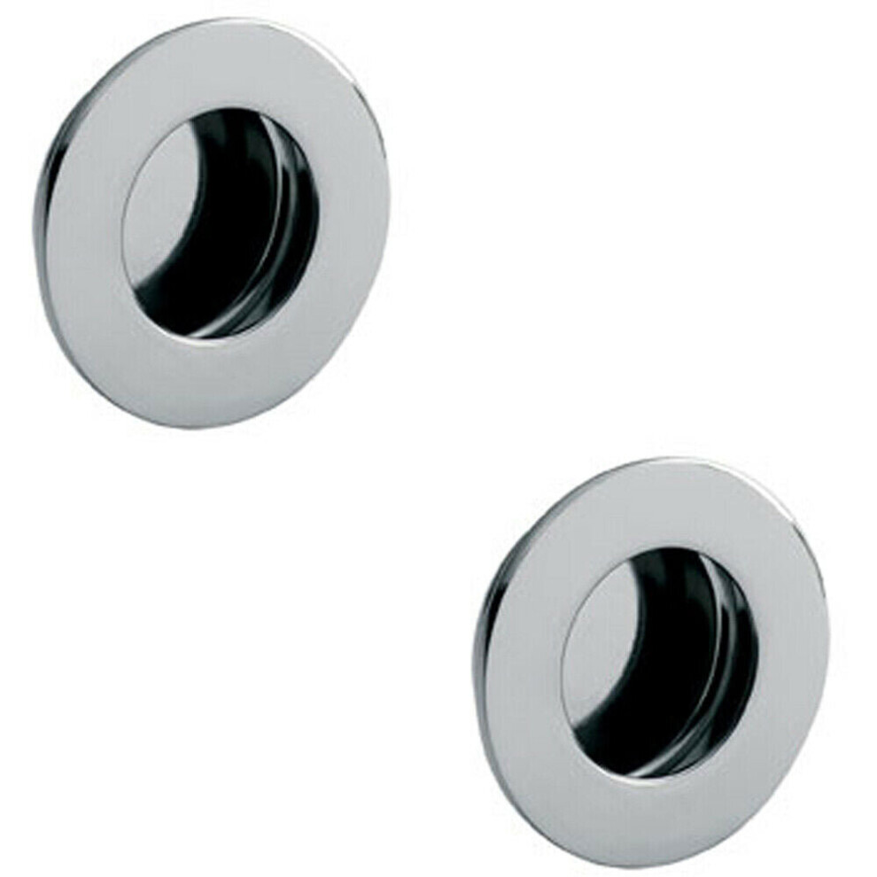 2X Circular Low Profile Recessed Flush Pull 80Mm Diameter Bright Stainless Steel 5056492591552