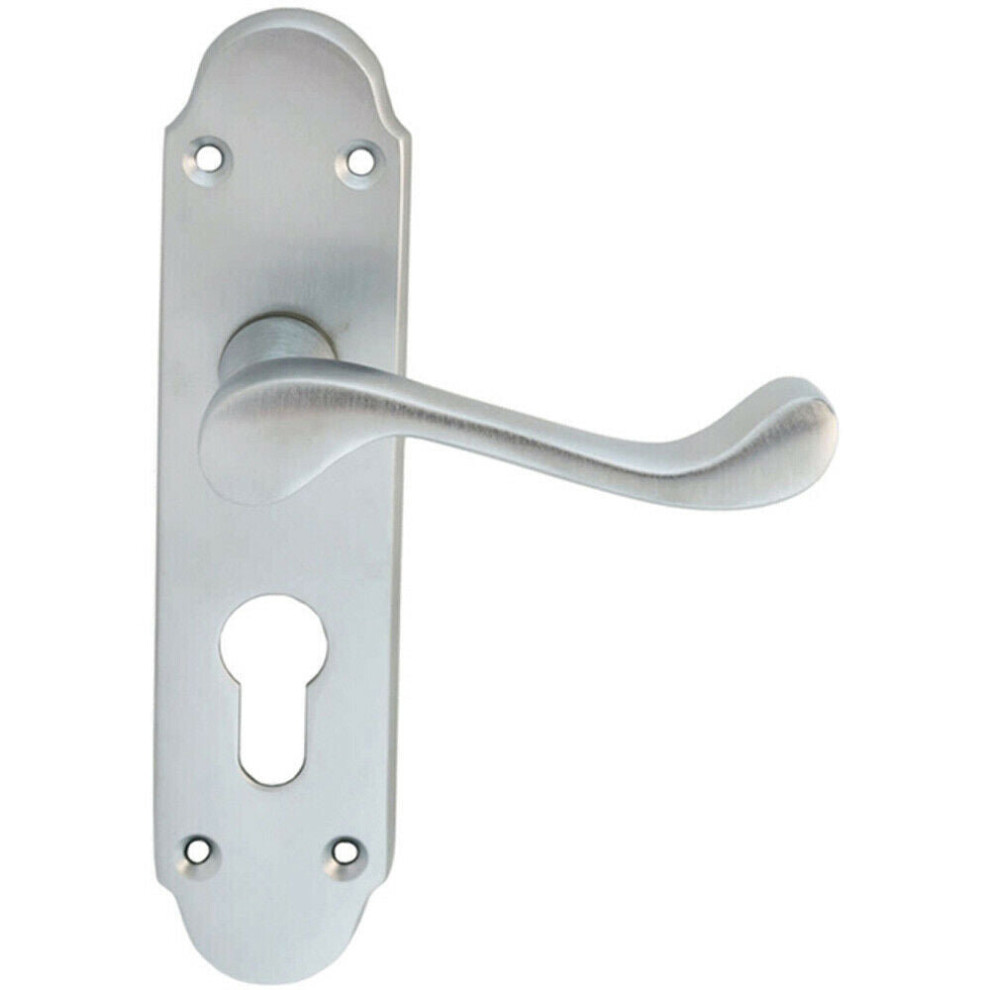Pair Victorian Upturned Handle On Euro Lock Backplate 170 X 42 Satin Chrome