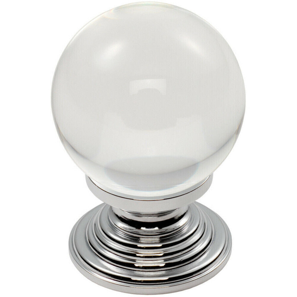 Crystal Ball Cupboard Door Knob 34mm Diameter Clear Translucent & Chrome