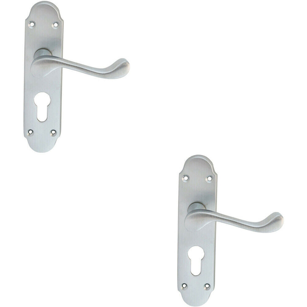 2X Pair Victorian Upturned Handle On Euro Lock Backplate 170 X 42 Satin Chrome 5056492594607