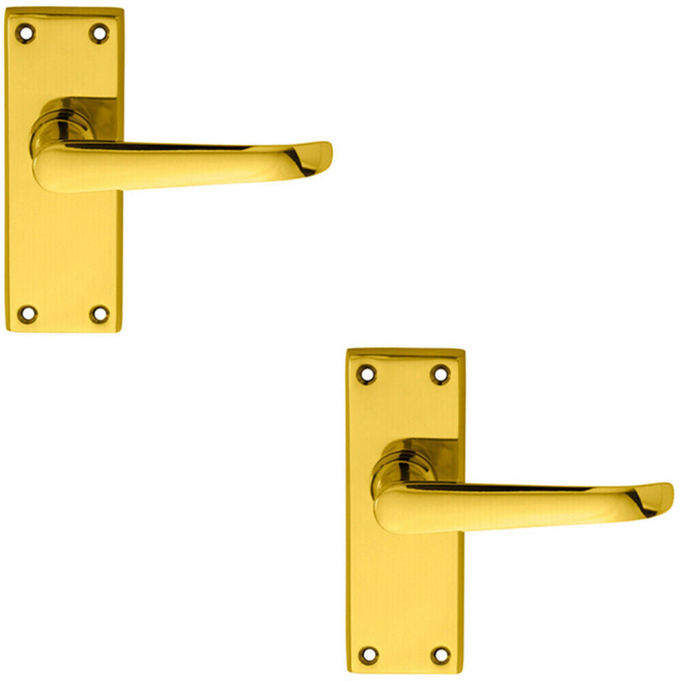 2X Pair Straight Victorian Handle On Latch Backplate 150 X 42Mm Polished Brass